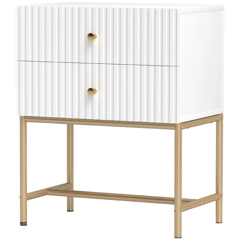 HOMCOM Elegant Two-Drawer Bedside Table - White