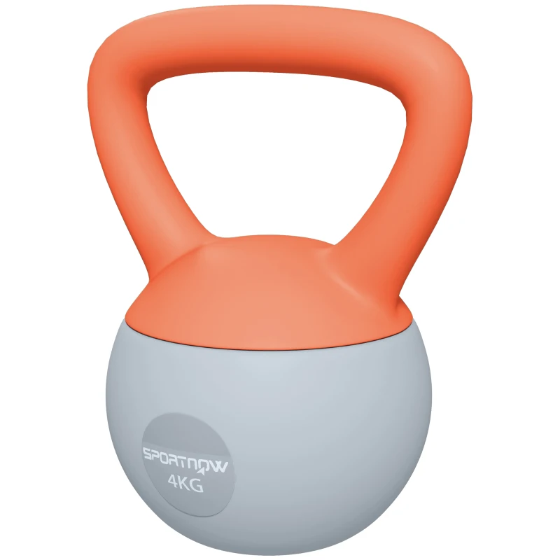 SPORTNOW 4KG Soft Kettlebell, Kettlebell with Non-Slip Handle for Home Gym, Weight Lifting, Strength Training, Orange/Grey
