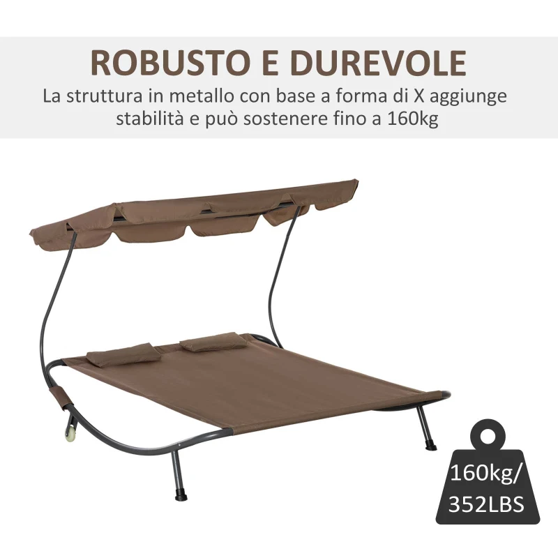 Outsunny Lettino Matrimoniale 2 Posti Parasole Regolabile da Esterno e Giardino 200x175 x134cm Marrone