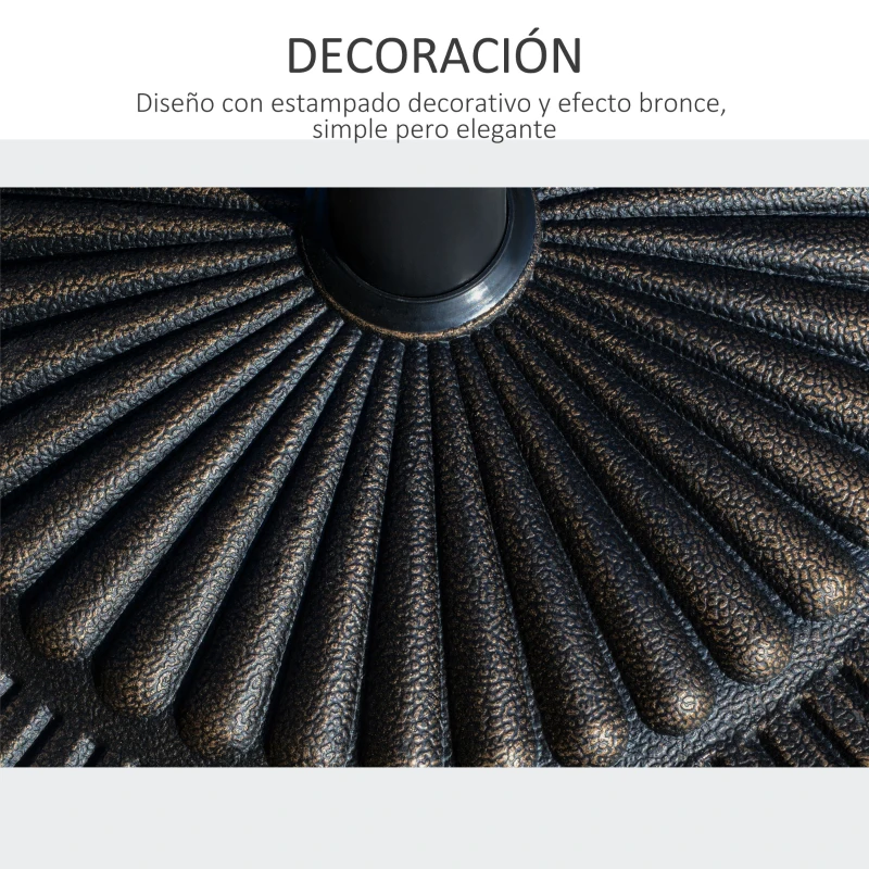 Outsunny Base de Sombrilla de Jardín Peso Neto 14,28 kg Soporte de Parasol Redondo Apto para Postes de 38mm/48mm Resina y Acero para Terraza Patio Exterior Ø48,5x33 cm Bronce