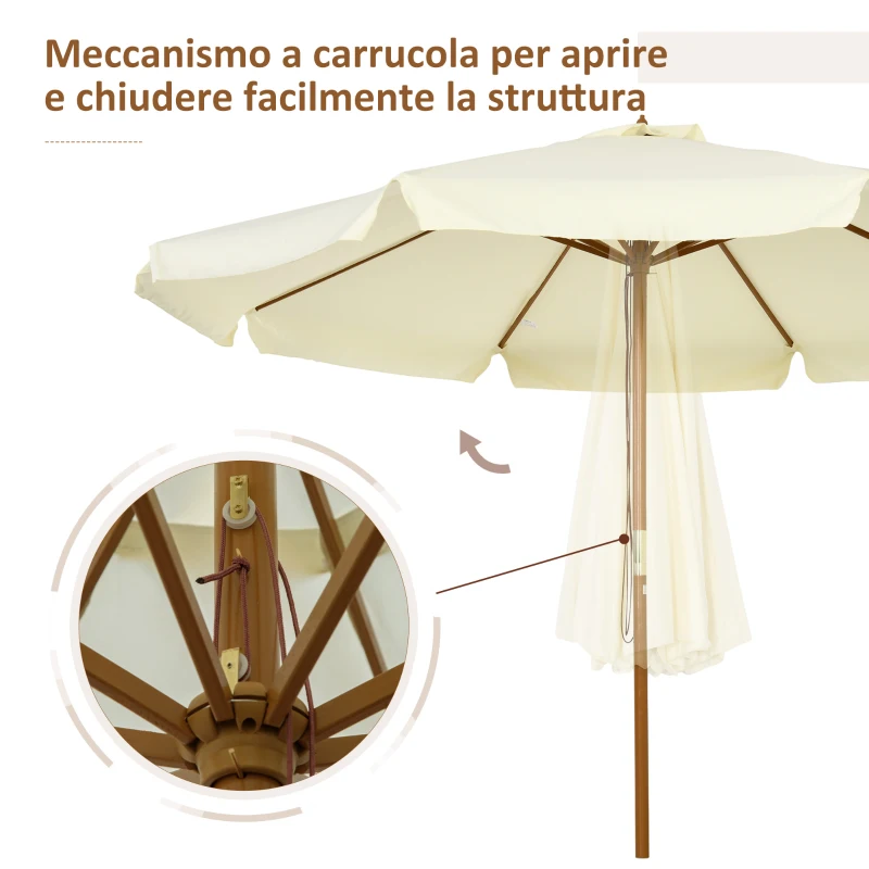 Outsunny Ombrellone da Giardino con Doppio Tettuccio, in Legno di Bambù e Poliestere, Ø325x250 cm, Beige