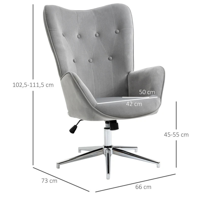 HOMCOM Sillón Individual Tapizado en Terciopelo Sillón con Altura Ajustable Giratorio 360° para 66x73x102,5-111,5cm Gris