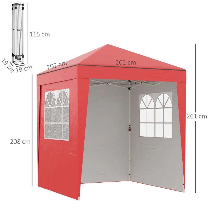 Outsunny Tonnelle barnum de jardin pop-up pliant réglable en hauteur protection UV 30+ 3 parois latérales rouge