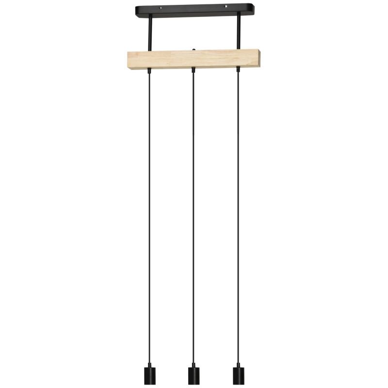 HOMCOM Suspension luminaire industriel lustre vintage en métal et barre bois 3 lumières hauteur réglable 50 x 8 x 33 cm noir