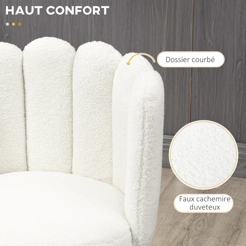 HOMCOM Lot de 2 chaises hautes tabourets de bar avec repose-pieds acier tissu effet laine bouclée hauteur 65 cm crème noir