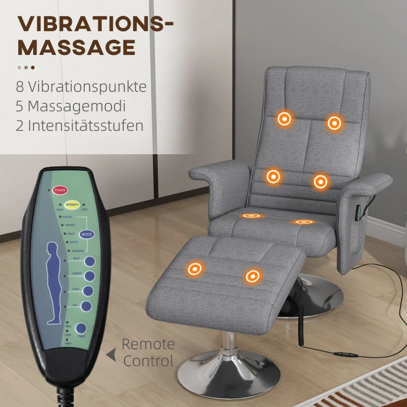 HOMCOM Massagesessel mit Hocker, neigbare Lehne, 78 x 95 x 88 cm, Dunkelgrau(m-4)
