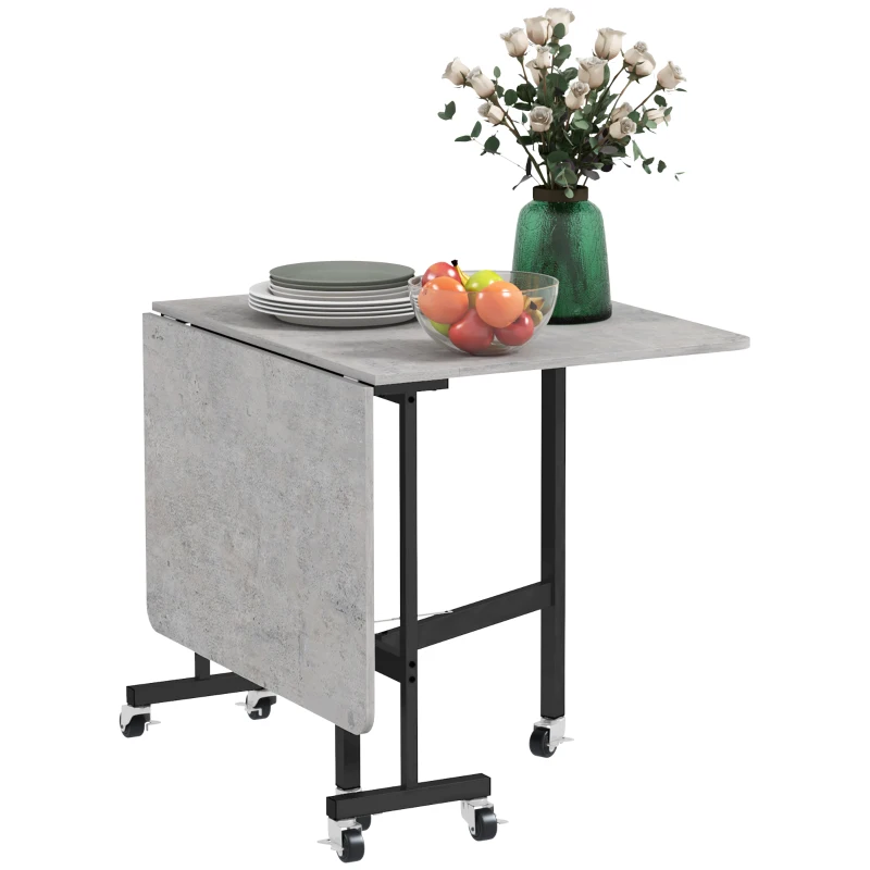 HOMCOM Esstisch für 4-6 Personen, Klapptisch mit Rollen, Stahlgestell, 52,5-120 x 80 x 73 cm, Grau(m-10)