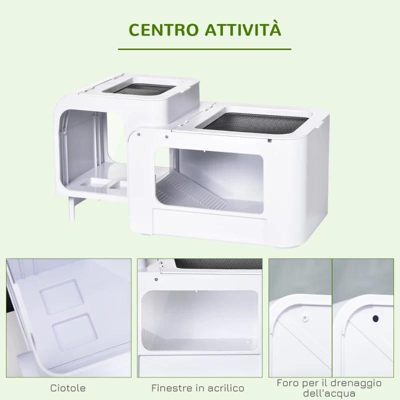 PawHut Terrario per Tartarughe d'Acqua con Vasca per Tartarughe, Ciotole e Finestre, 47x28x25cm - Bianco