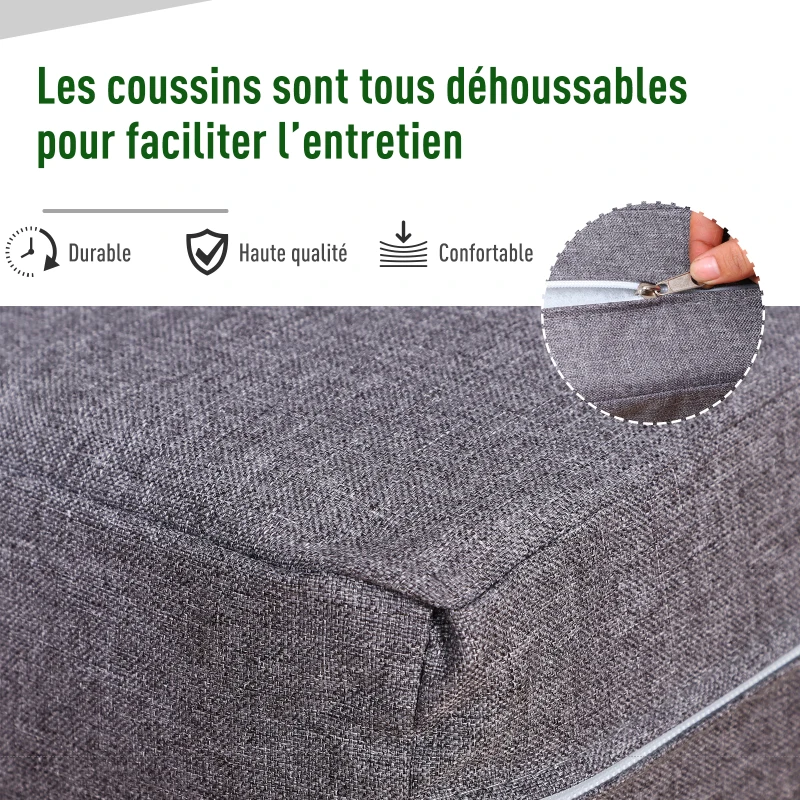 Outsunny Ensemble Salon de Jardin Design Contemporain Style Yachting 4 Places avec Coussins et Table Basse Plateau Verre trempé alu. Gris