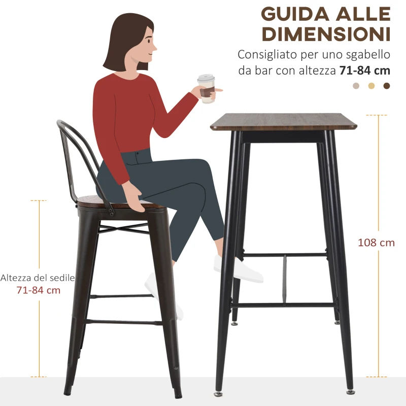 HOMCOM Bancone Bar Stile Industriale per 4 Persone in Legno e Acciaio, 118x58x108cm, Marrone e Nero