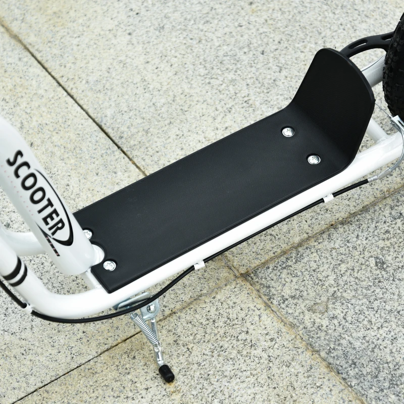 HOMCOM Trottinette enfants, grandes roues pneumatiques 12 pouce en caoutchouc, charge 100 kg, trottinette tout terrain avec double freins, hauteur réglable et béquille latérale, 5 à 12 ans, blanc(m-9)