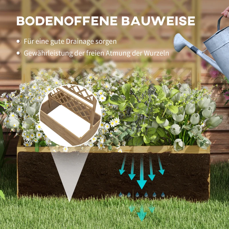 Outsunny Pflanzkasten mit Rankengitter, Eckige Pflanzenbox aus Holz mit Rückenspalier für Kletterpflanzen und Dach
