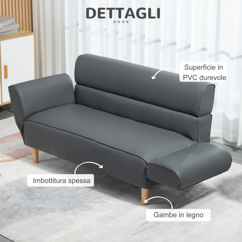 HOMCOM Divano 2 Posti Convertibile in Divano Letto Singolo con Braccioli Regolabili, 164x71x75cm