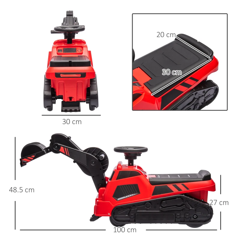 HOMCOM Ruspa Giocattolo con Volante e Benna di Scavo, in PP e Metallo, 100x43x48.5 cm, Rossa e Nera