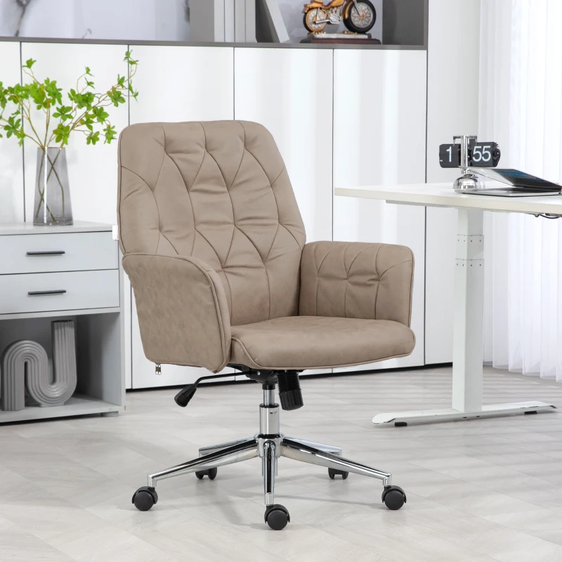 Vinsetto Microfibre Computer Chair with Armrest, Modern Swivel Chair with Adjustable Height, Khaki