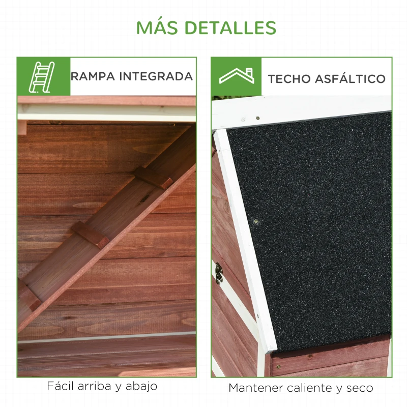PawHut Gallinero Exterior de Madera con 2 Recintos para Correr Personalizables y Caja Nido Rampa Techo de Asfalto 290x71x119 cm Rojo
