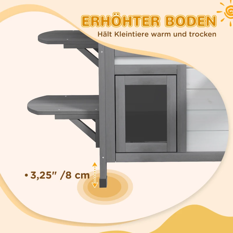PawHut Katzenhaus Katzenhütte Katzenhöhle, 2 Stockwerke, wetterbeständig, 78,1 cm x 55,2 cm x 90,8 cm, Weiß + Grau(m-6)