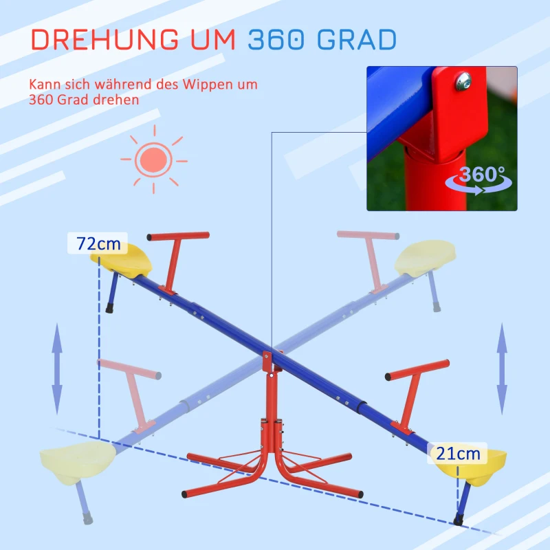 Outsunny Kinderwippe, Outdoor Kinderwippe, 360° drehbare Wippe Karussellwippe Metall Mehrfarbig
