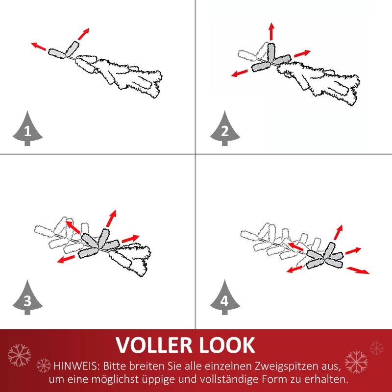 HOMCOM Künstlicher Weihnachtsbaum Realistischer künstlicher Weihnachtsbaum LED-beleuchteter künstlicher Weihnachtsbaum, 1,2 m