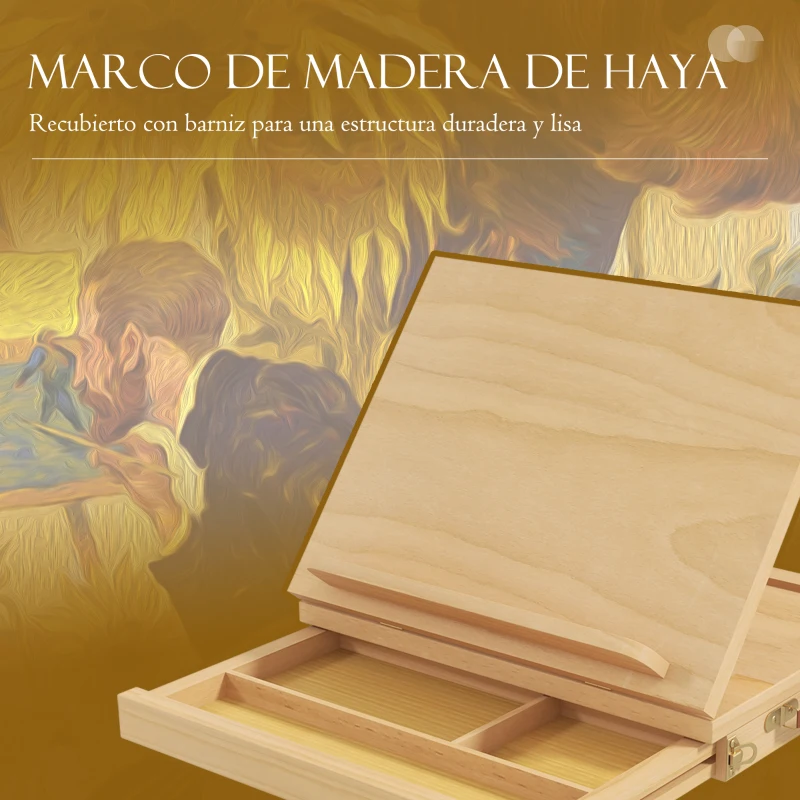 Vinsetto Caballete de Mesa de Madera Caja de Caballete de Pintura Plegable con Cajón y Altura Ajustable 33,5x26x26 cm Natural