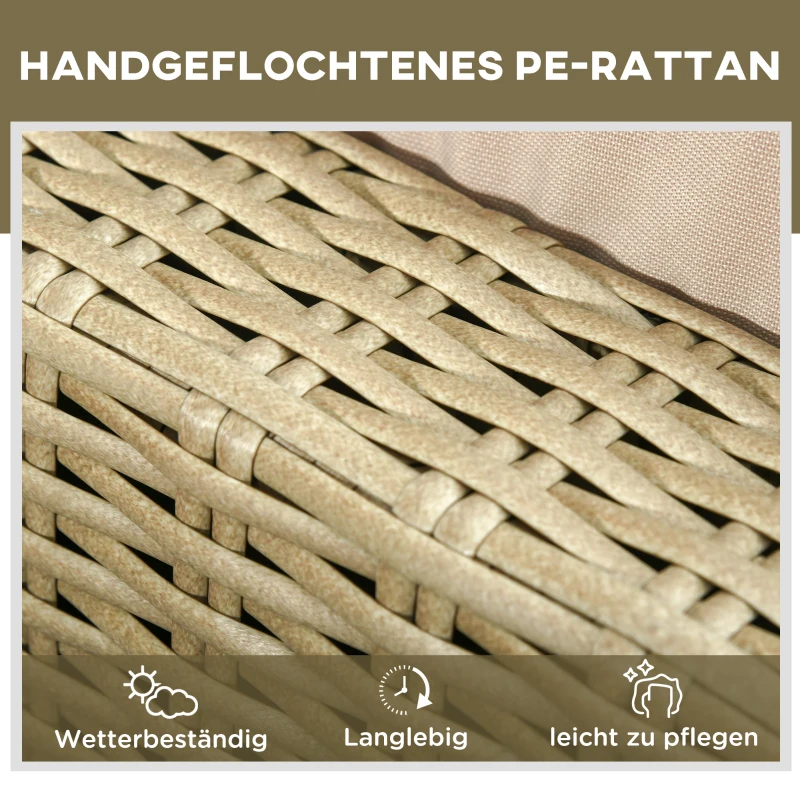 Outsunny Polyrattan Gartenliege mit Kissen Sonnenliege 5-stufig verstellbar Rattanliege Gartenmöbel Liege Stahl Khaki 72 x 198 x 30 cm