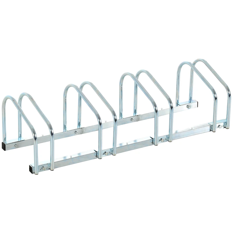 HOMCOM Aparcamiento para 4 Bicicletas Soporte de Acero para Aparcar Bicicletas en el Suelo o Pared 110x33x27 cm Plata