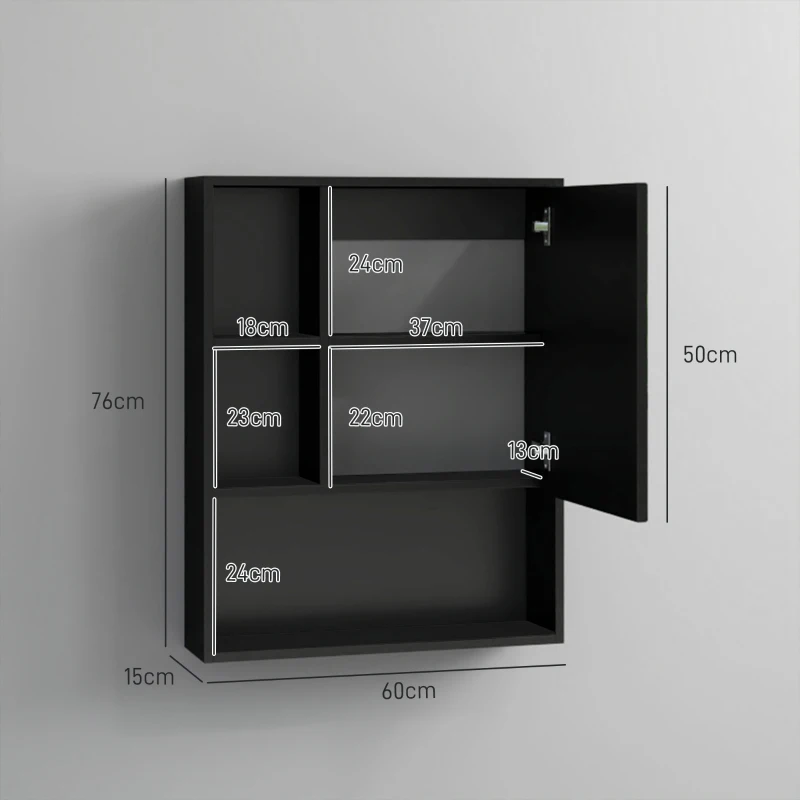 kleankin Armadietto Bagno con Specchio, Ripiani e Scaffale Regolabile, Montaggio a Parete, 60x15x76cm, Nero