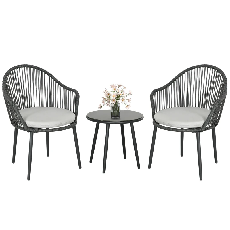 Outsunny Bistro-Set Rattan-Sofa-Set Terrassen-Set, 2 Stühle, 1 Tisch, wetterbeständig, 65 x 63 x 80 cm, Dunkelgrau + Hellgrau
