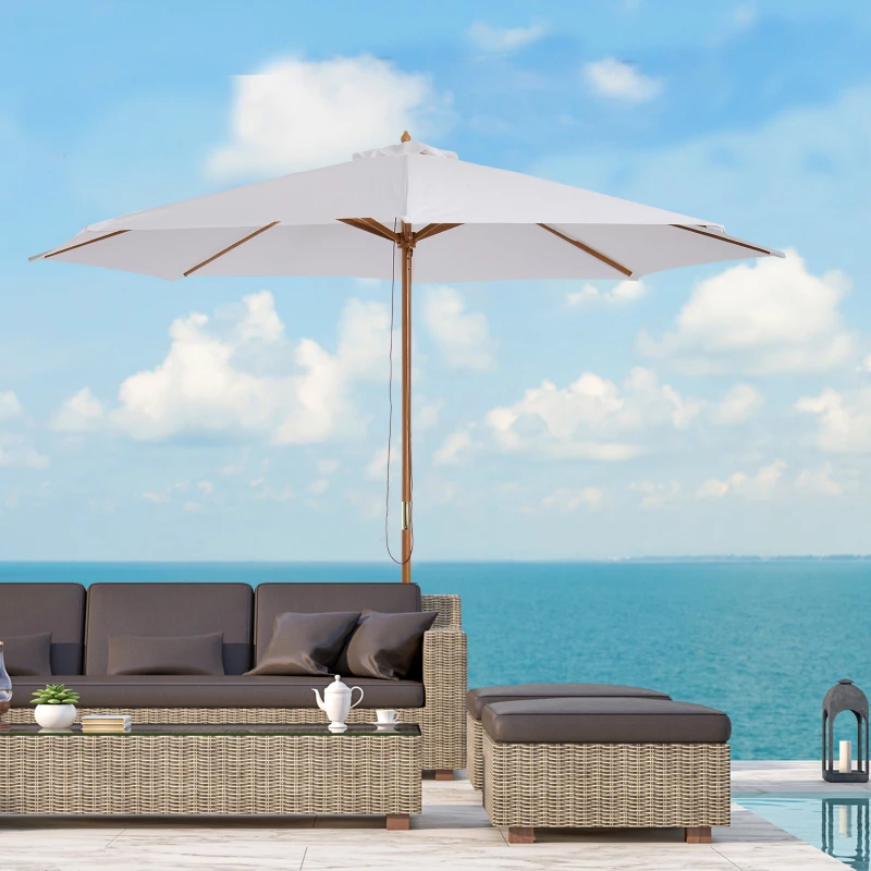 Outsunny Parasol de jardin extérieur parasol droit double toit en bois polyester haute densité protection solaire Ø 3 x 2,5 m blanc