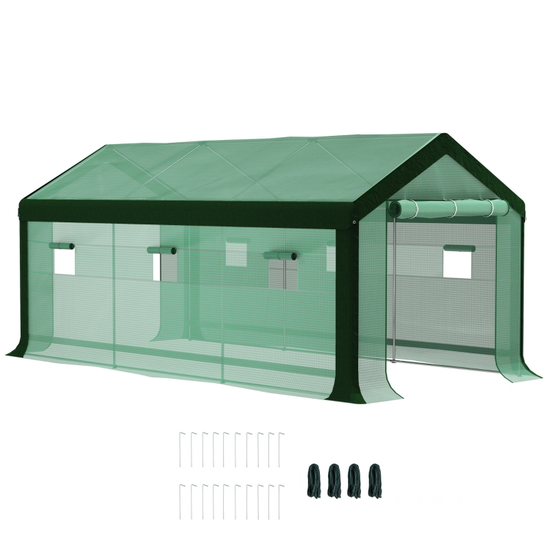 Invernadero Jardín Outsunny 1.85x0.9x1.5 M, 2 Puertas, 4 Ventanas, Lona PE 135 G/m² Blanco