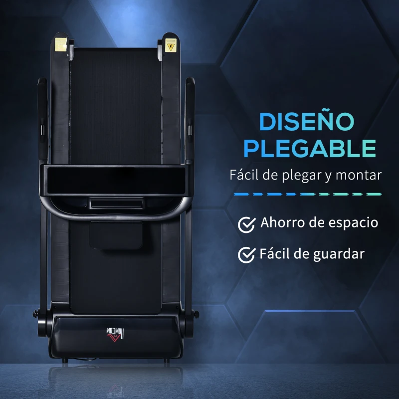 HOMCOM Cinta de Correr y Andar Plegable con 12 Programas Velocidad hasta 14 km/h Pantalla LED Pulsómetro Superficie Grande 122x41 cm y Ruedas de Transporte 153x77x124 cm Negro