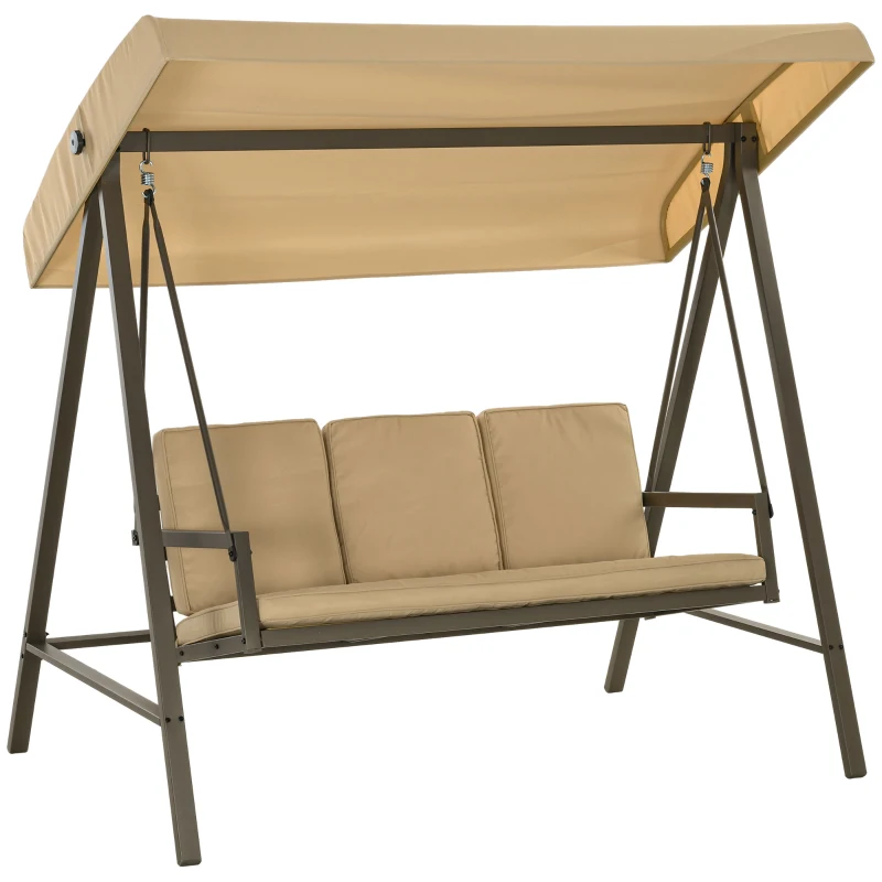 Outsunny Hollywoodschaukel Gartenschaukel Schaukelbank, verstellbares Sonnendach, 200 cm x 125 cm x 175 cm, Beige + Braun