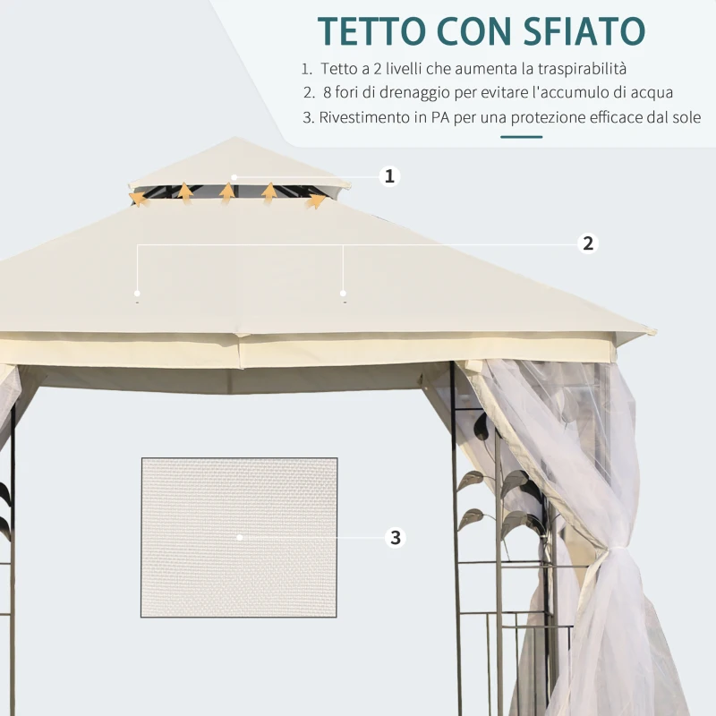 Outsunny Gazebo da Giardino 3x3m con Zanzariera, Telaio in Acciaio e Doppio Tettuccio, Bianco
