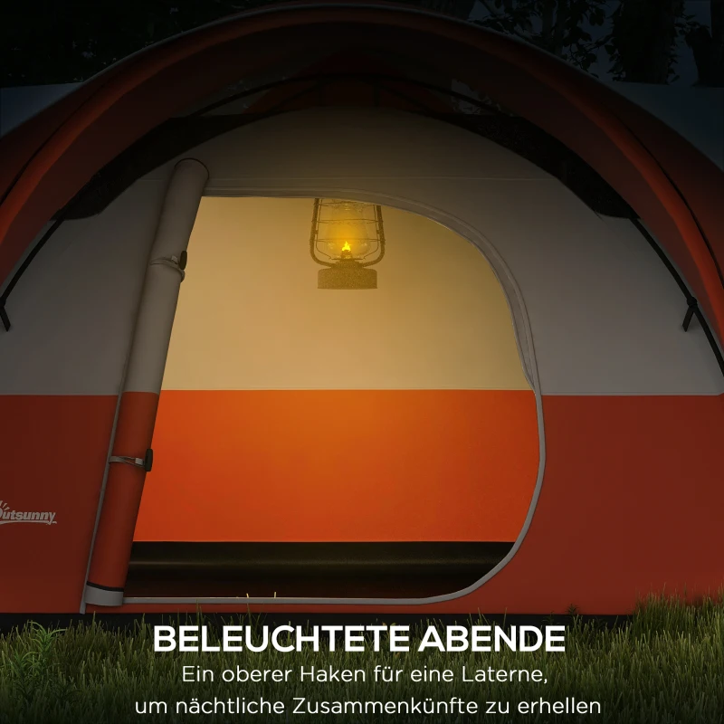 Outsunny Campingzelt für 5-6 Pers., Familienzelt, wasserdicht, mit Vorzelt, 550L x 300B x 198Hcm, Orange