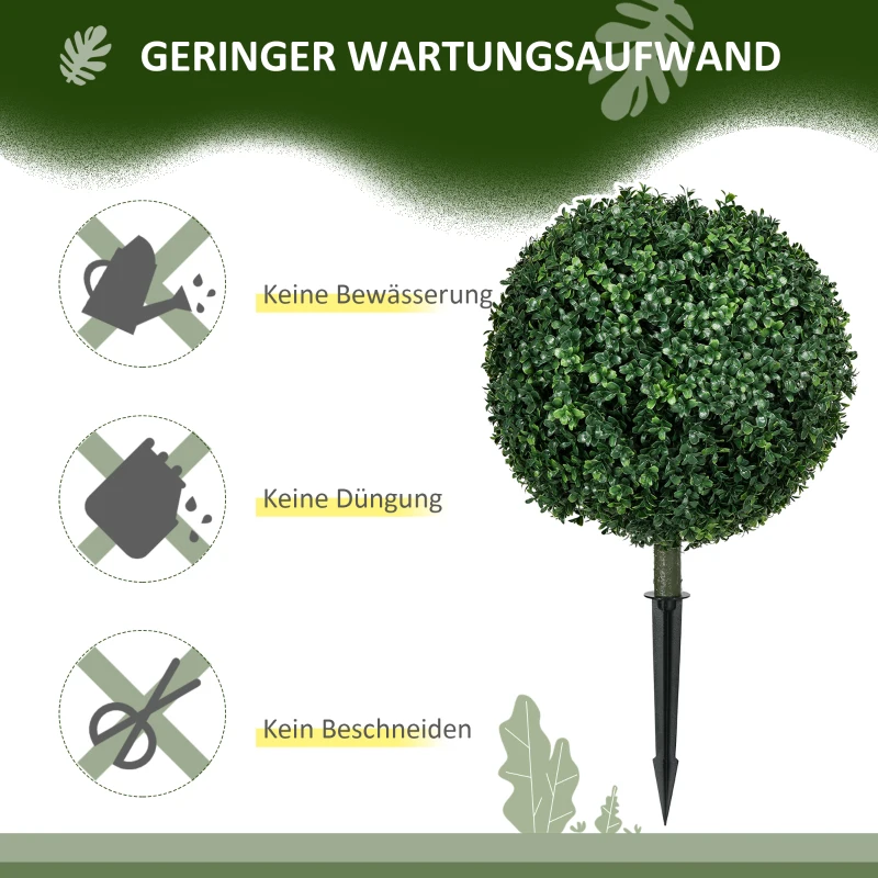 HOMCOM Künstlicher Buchsbaum im 2er-Set, realistisch, wetterfest, pflegeleicht, 70 cm(m-5)