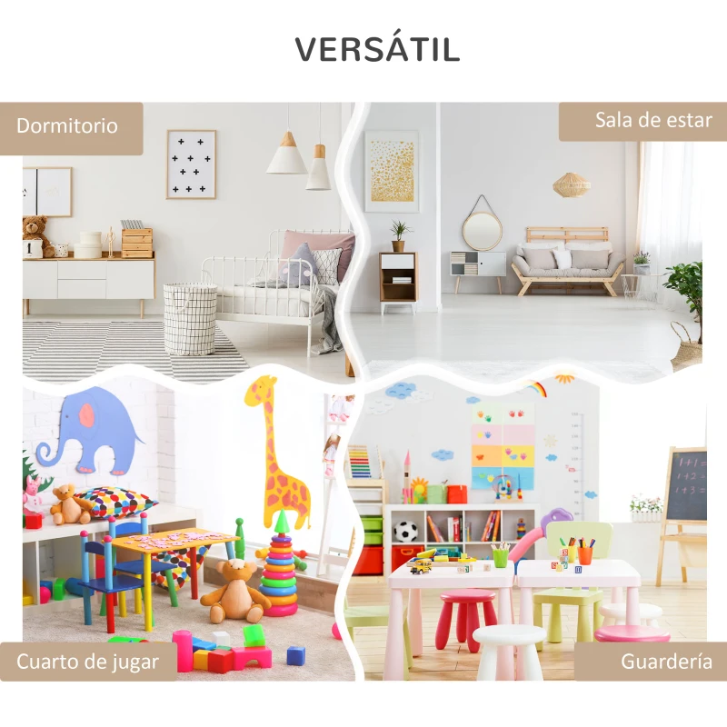 HOMCOM Estantería Infantil de Madera con 3 Compartimentos 2 Cubos y Cajón Móvil con 4 Ruedas 60x29,9x90 cm Gris