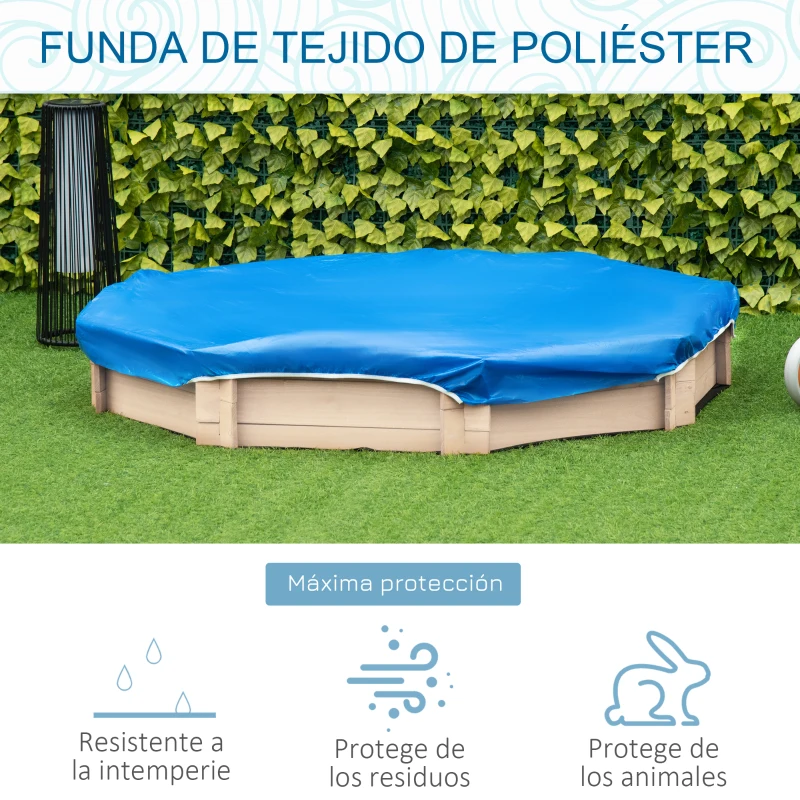 Outsunny Arenero de Madera para Niños de 3-8 Años con Cubierta de Poliéster para Patio Jardín 139,5x139,5x21,5 cm Natural