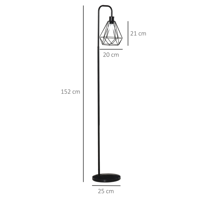 HOMCOM Stehlampe Industriestil Standleuchte Stehleuchte Sockel E27 für Schlafzimmer Esszimmer Stahl Marmor Schwarz Ø25 x 152H cm