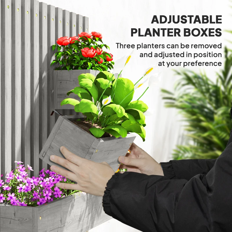 Outsunny Wall-mounted Wooden Garden Planters with Trellis, Drainage Holes and 3 Planter Boxes for Patio, Grey