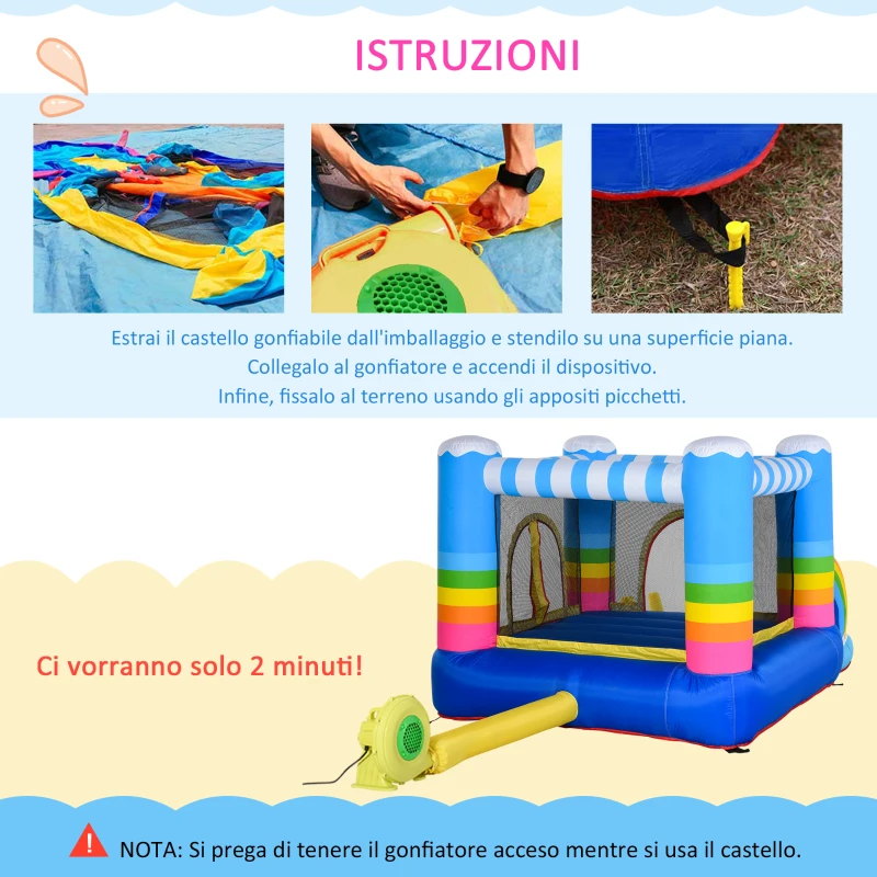 Outsunny Castello Gonfiabile per Bambini con Trampolino e Piscina, Pompa Elettrica Inclusa 280x170x155cm, Multicolore