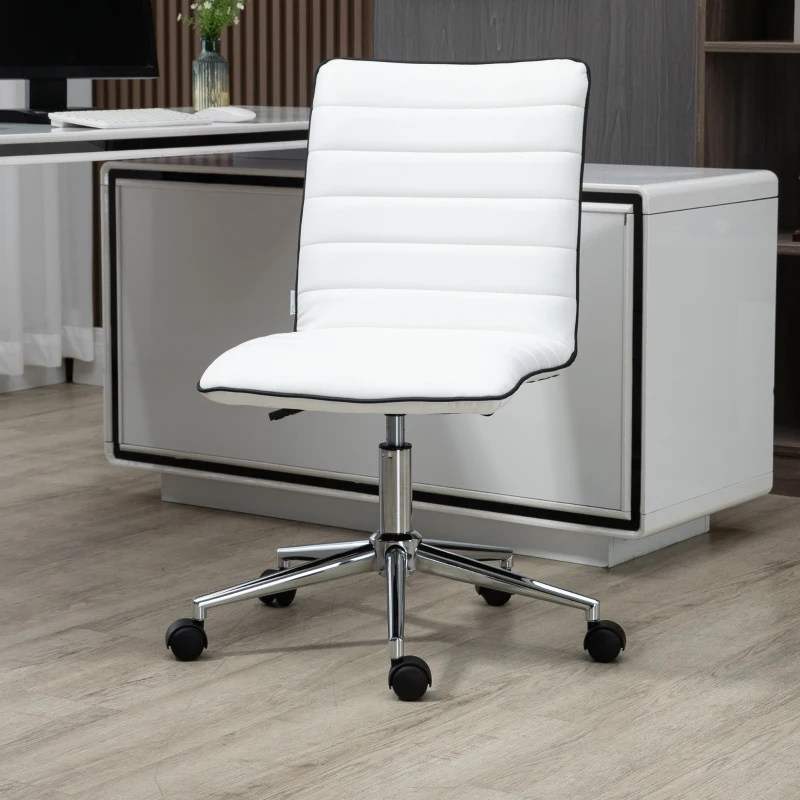 Vinsetto Silla de Oficina Sin Reposabrazos con Altura Ajustable Respaldo Tapizado en Piel Sintética 47x57x76,5-86,5 cm Blanco