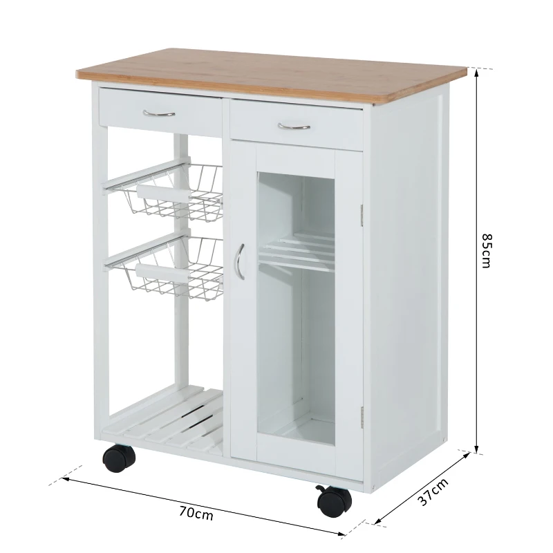HOMCOM Carro de Cocina Multiusos Carrito Auxiliar con Ruedas para Dormitorio con Estantes Cestas Cajones 70x37x85cm Madera