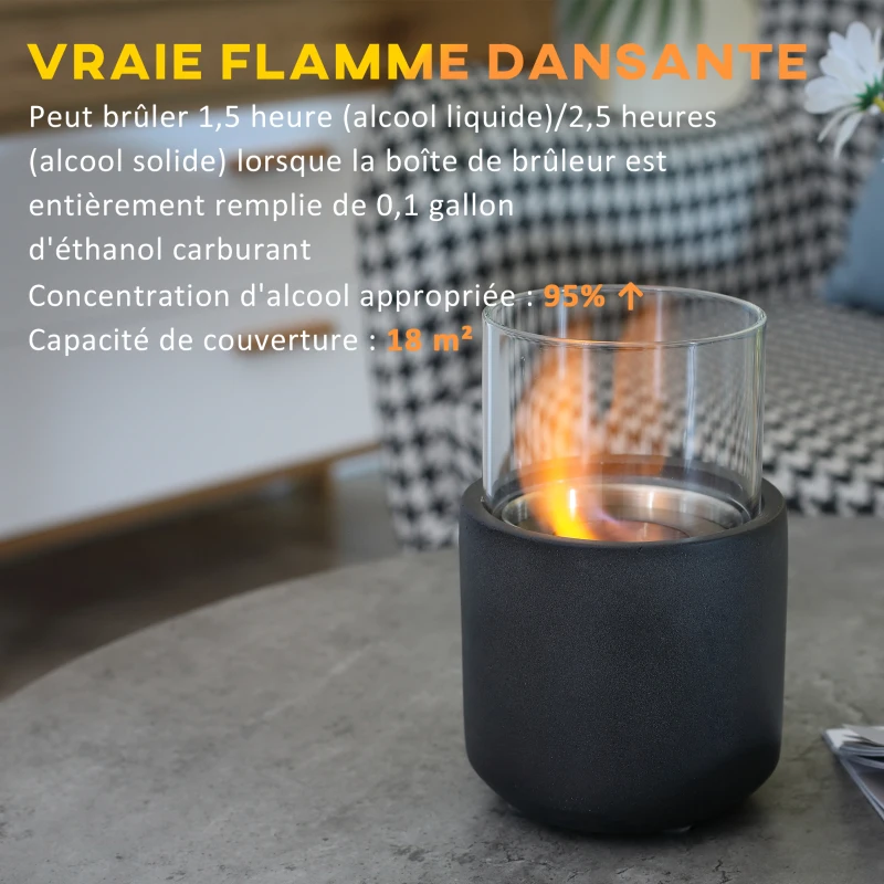 HOMCOM Cheminée éthanol à poser avec réservoir 0,4 L couverture 18 m² - 12 x 12 x 19 cm