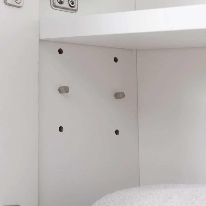 kleankin Armario de Baño con Espejo Mueble Auxiliar Montado en Pared con Estane Abierto y 2 Puertas con Balda Interior Ajustable 54x15x55 cm Blanco