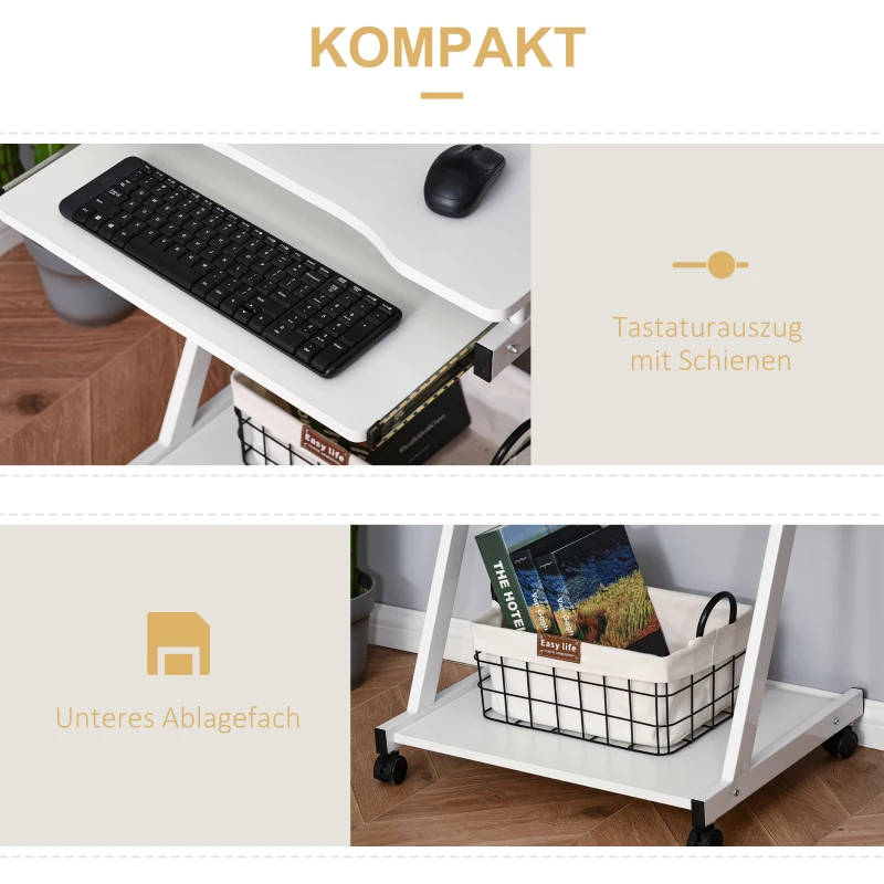 HOMCOM Schreibtisch Computertisch kompakt mit Tastaturablage 60 x 48 x 73cm Weiß
