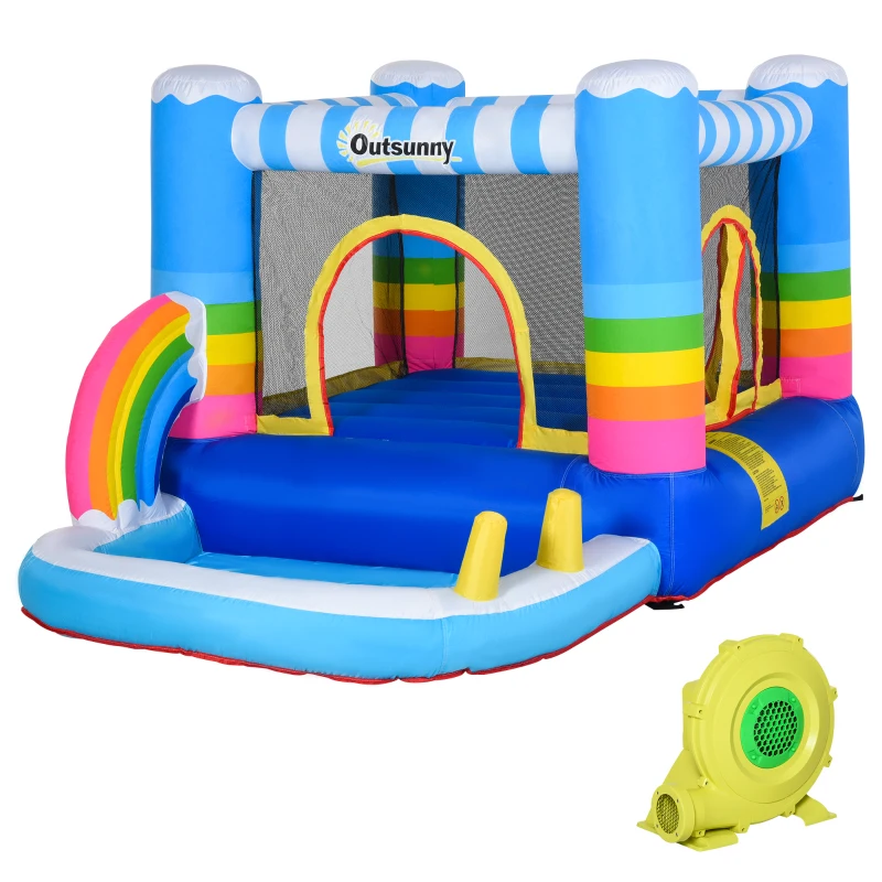 Outsunny Castello Gonfiabile per Bambini con Trampolino e Piscina, Pompa Elettrica Inclusa 280x170x155cm, Multicolore