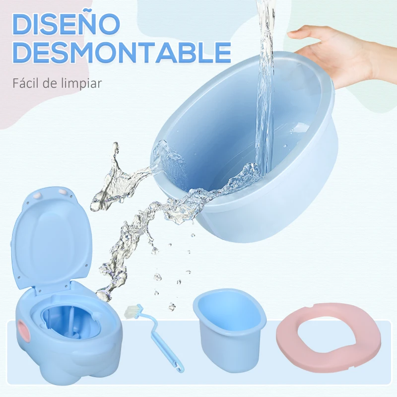HOMCOM Orinal Infantil con Forma de Hipopótamo con Asas para Niños a partir de 6 Meses Inodoro de Aprendizaje 40x30x23 cm Azul