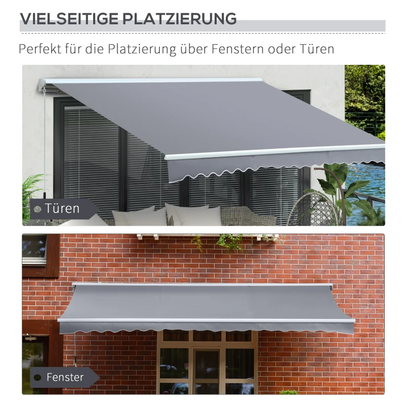 Outsunny Gelenkarmmarkise Verstellbare Klemmmarkise Terrassenmarkise 4,5 x 3m Sonnenschutz mit Kurbel, Balkonmarkise, Grau