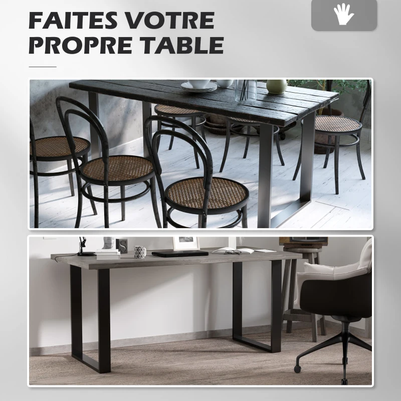 HOMCOM Lot de 4 pieds rectangulaires en acier noir pour table - hauteur 72 cm - design contemporain