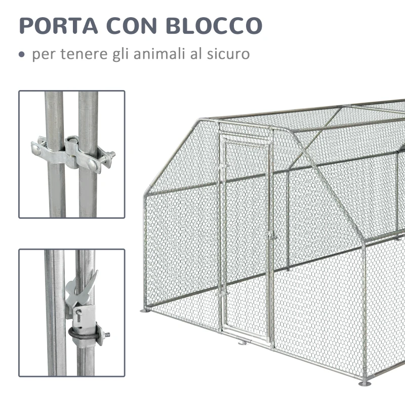 PawhutRecinto Gabbia per Galline in Metallo Galvanizzato Impermeabile, Pollaio con Porta e Copertura Oxford, 280x570x195cm